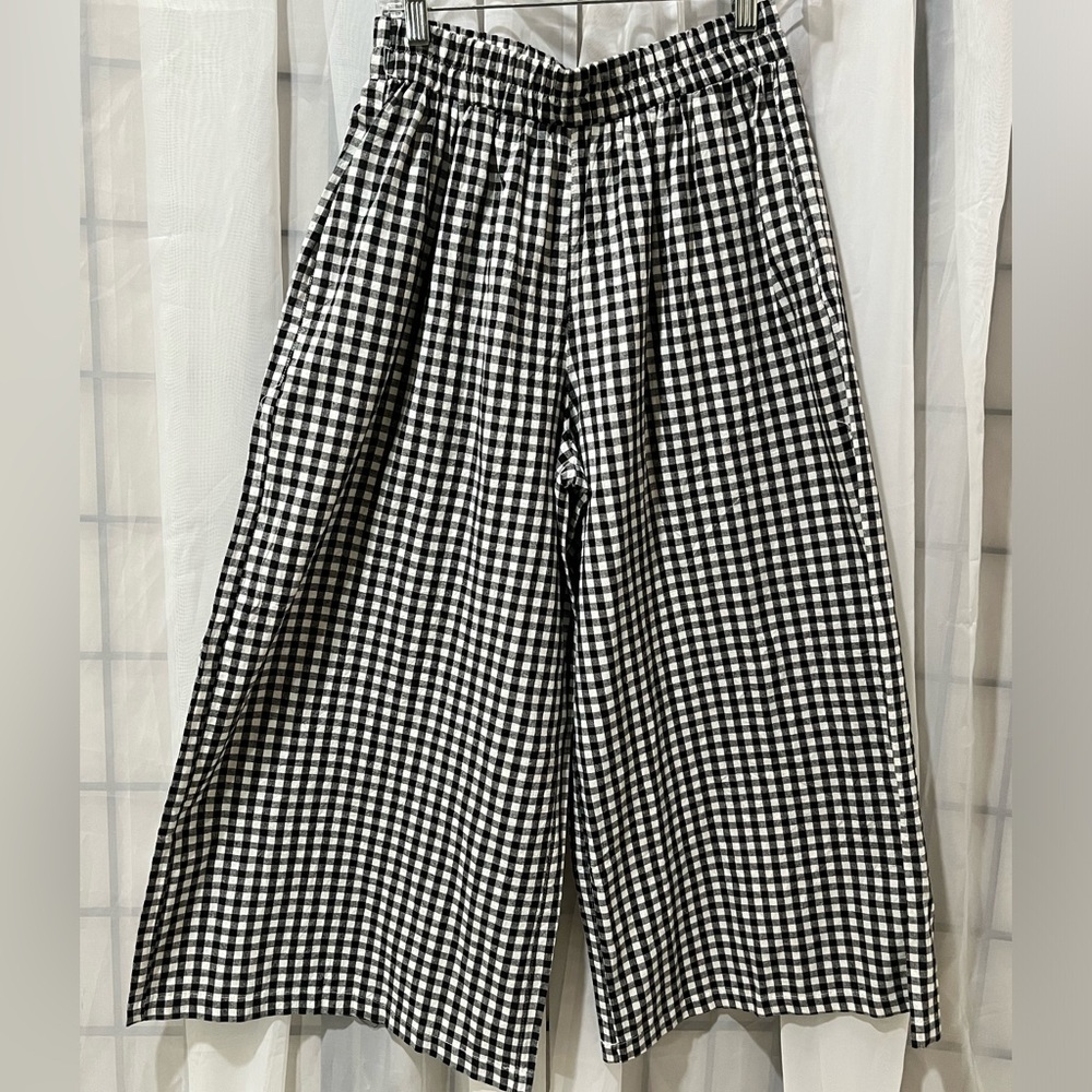 LOMON Black & White Gingham PLAID Wide Leg BOXER Pants WOMEN S